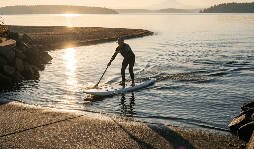 paddleboard Magnuson Park boat ramp Lake Washington Mount Baker morning