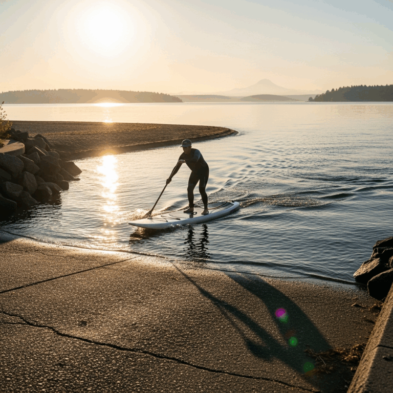 paddleboard Magnuson Park boat ramp Lake Washington Mount Baker morning