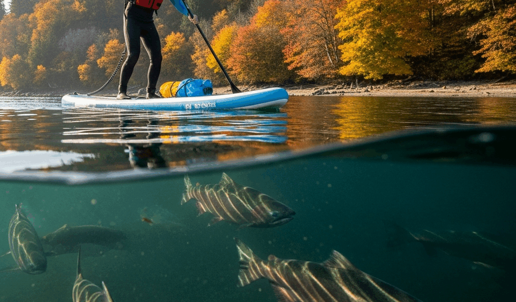 paddleboard Cedar River mouth Lake Washington salmon autumn