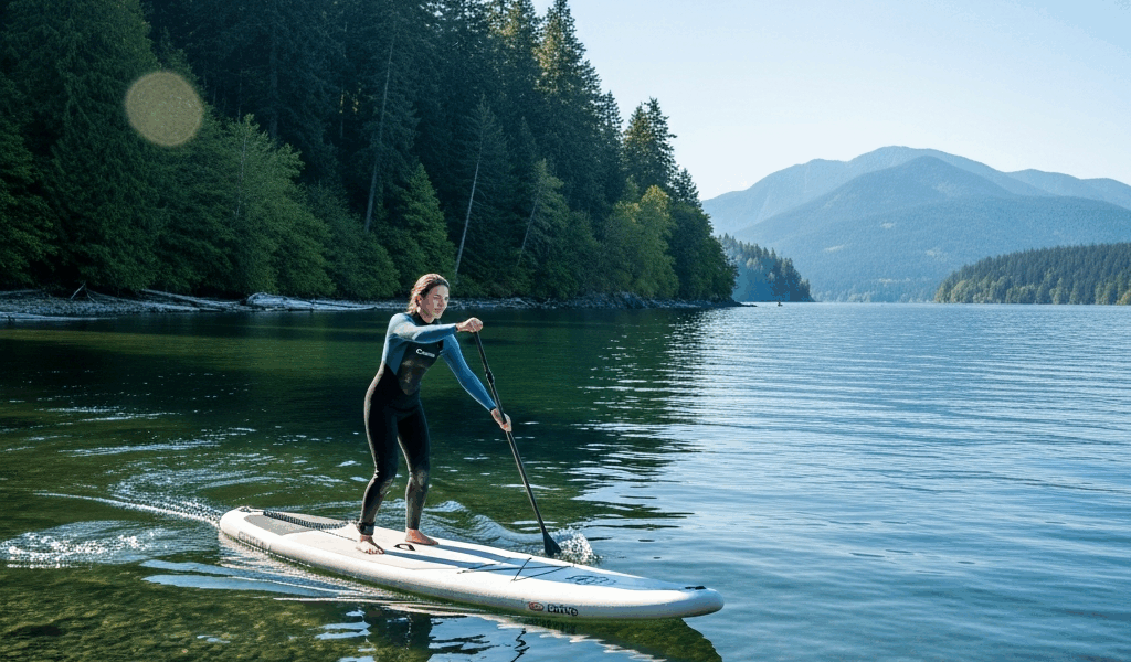 paddleboard Lake Sammamish clear water natural shoreline Eastside