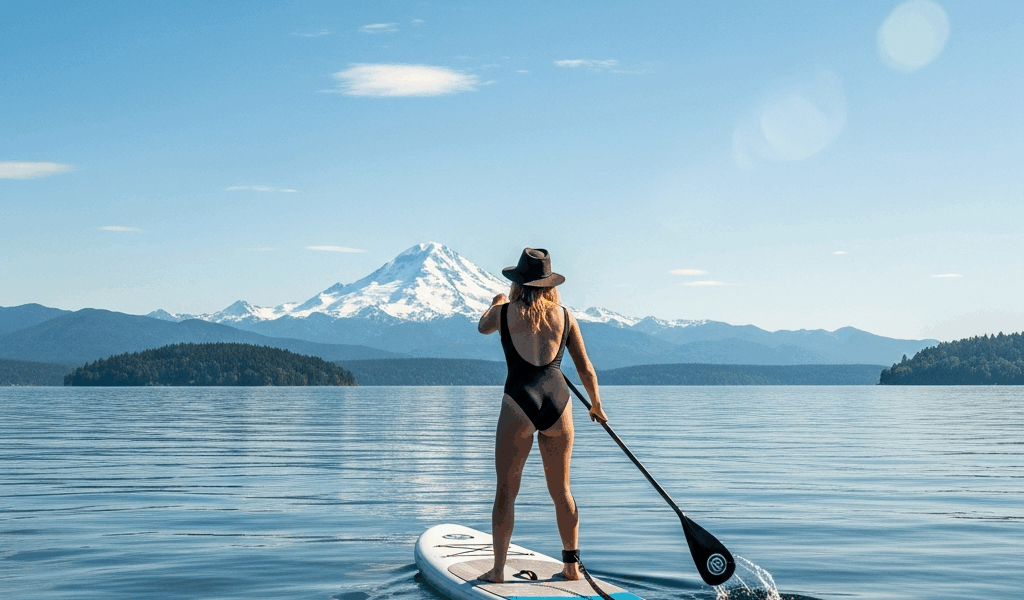 paddleboard Lake Washington Mount Baker Cascade Mountains north horizon