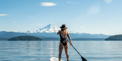 paddleboard Lake Washington Mount Baker Cascade Mountains north horizon