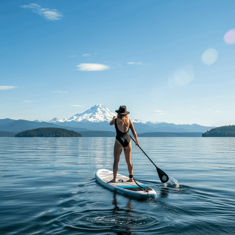 paddleboard Lake Washington Mount Baker Cascade Mountains north horizon