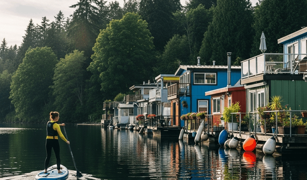 paddleboard Portage Bay Seattle houseboats UW campus