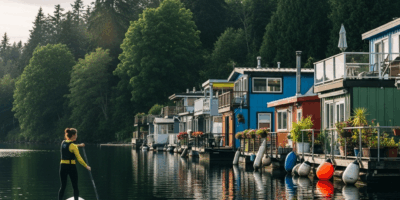 paddleboard Portage Bay Seattle houseboats UW campus