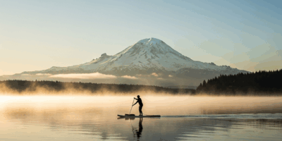 paddleboard Rainier Beach south Lake Washington Mount Rainier morning mist