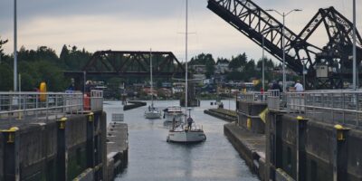 paddleboard Ballard Locks Seattle salmon lock gates