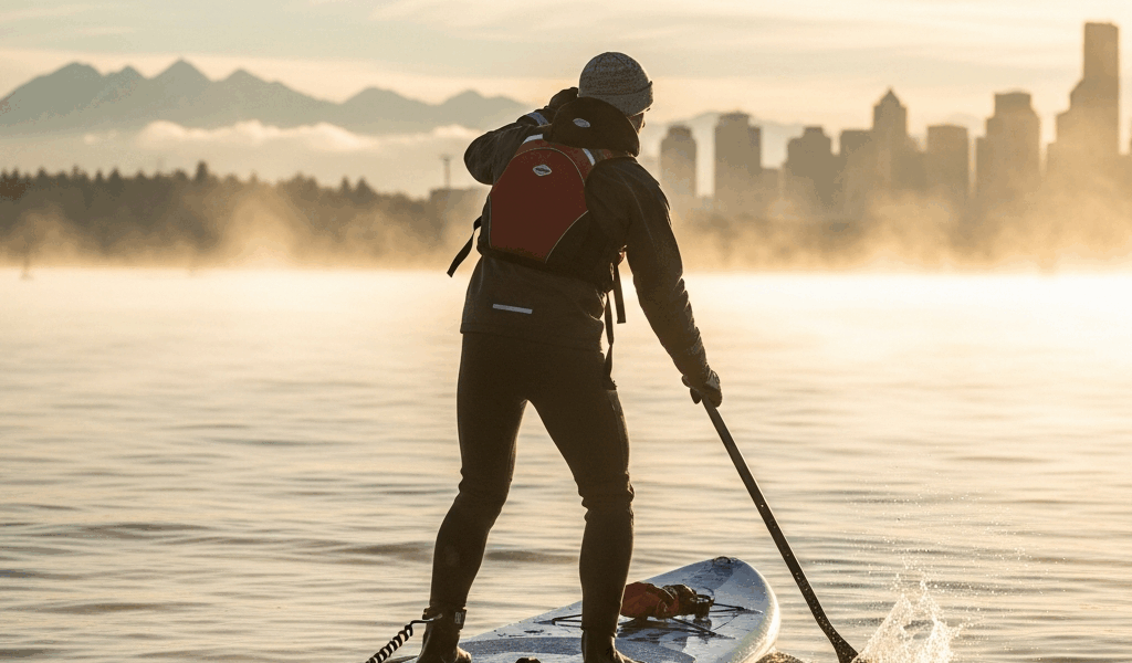 Professional photograph related to: What to Wear Paddleboarding in Cold Water — A Puget Sound Guide.